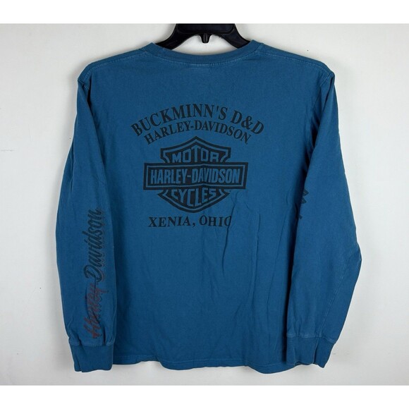 Y2K Harley Davidson Graphic T-Shirt / Long Sleeve / Blue / Size Large / Ohio - Picture 5 of 7